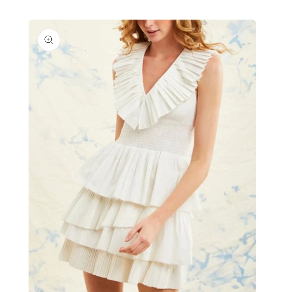Chic White Ruffled Mini Dress - Picture 3 of 5